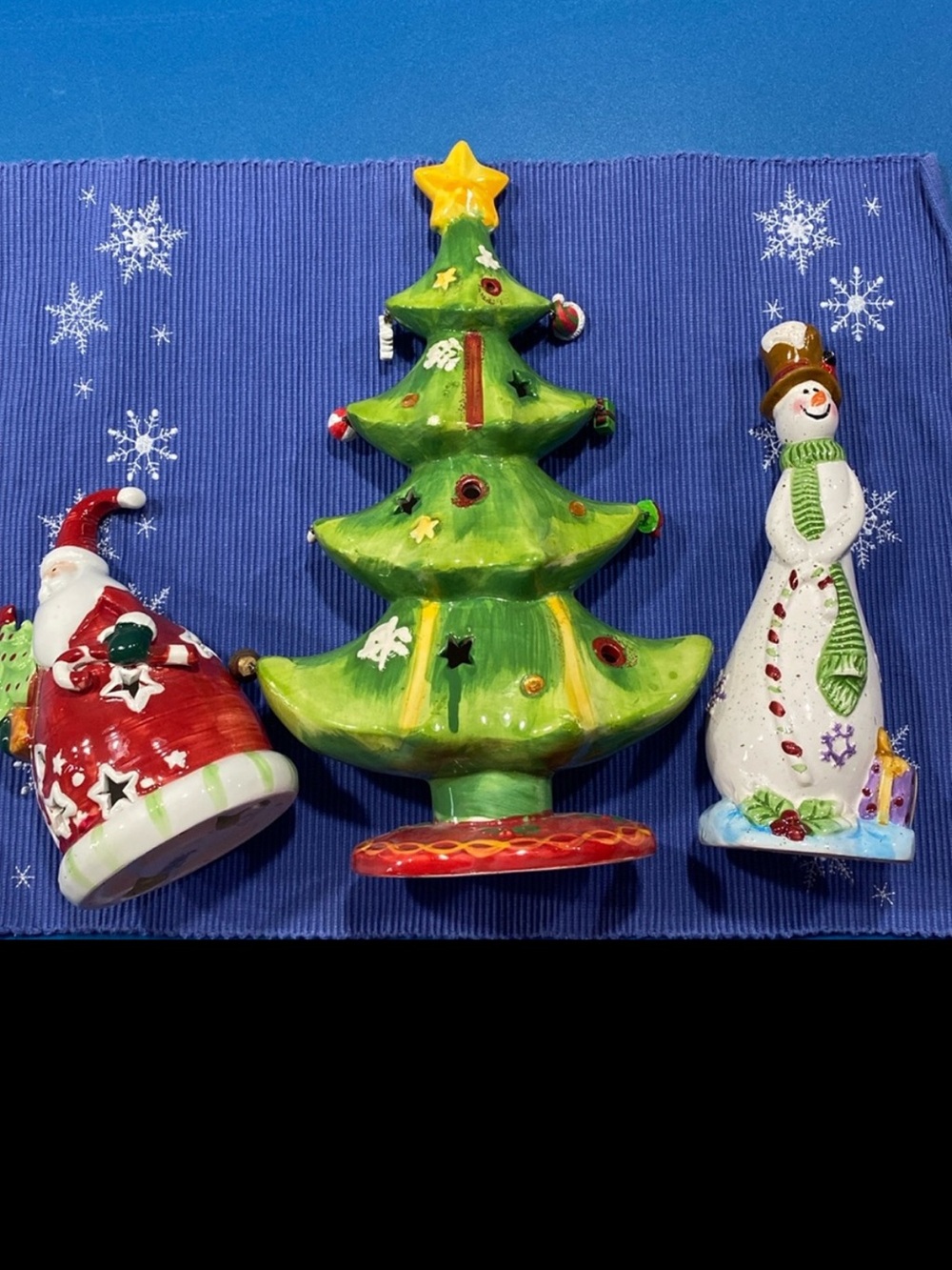 Kirklands Whimsical ceramic Christmas decorations tall tree snowman Santa Claus